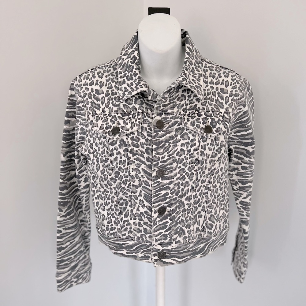 Current/Elliott Gray/White Animal Print Jean Jacket